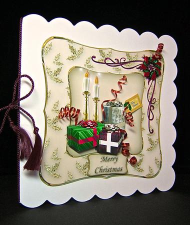 Candles and Presents Decoupage Card by Cynthia Massey