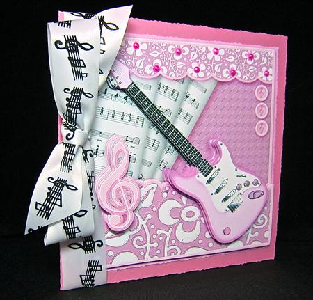 Girly Pink Guitar - 8in x 8in Decoupage by Cynthia Massey