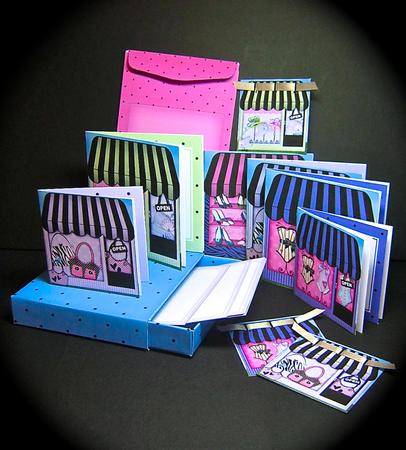 3D Top Drawer Cards Fashionista Shops Notelet Bumper Kit by Cynthia Massey