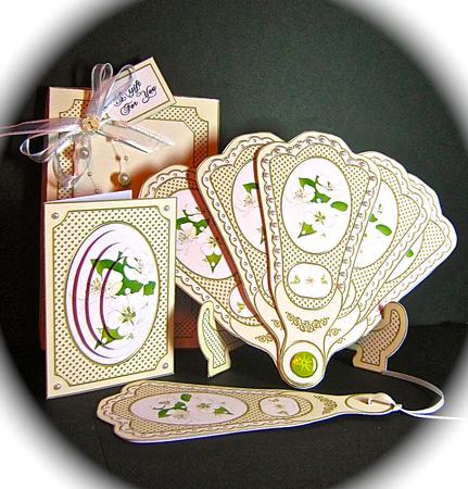 3D Floral Fan Card Apple Blossom with Stand, Gift Card N Box by Cynthia Massey