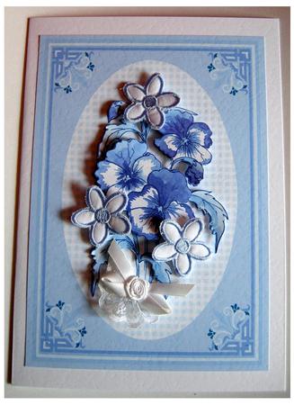 Blue Pansies and Gingham Decoupage Card by Cynthia Massey