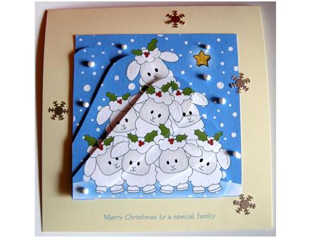 Xmas Sheep Tree Quick Card with Fan Pyramage Topper by Cynthia Massey
