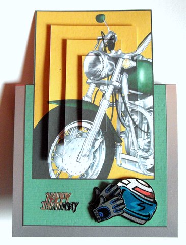 Green Motorbike Over the Edge Card by Cynthia Massey
