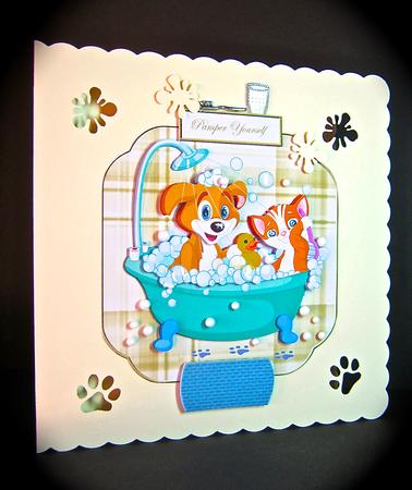 Dog, Duck, Cat in Bubbles Card Front by Cynthia Massey