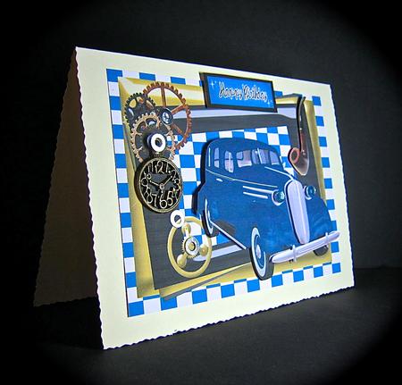 Vintage 1936 Blue Sedan Car in Steampunk Frame by Cynthia Massey