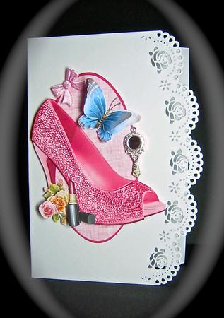 Pink Glitter Floral Shoe by Cynthia Massey
