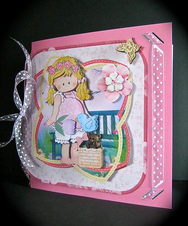 Sarah and Her Blue Bird Card Front and Topper by Cynthia Massey