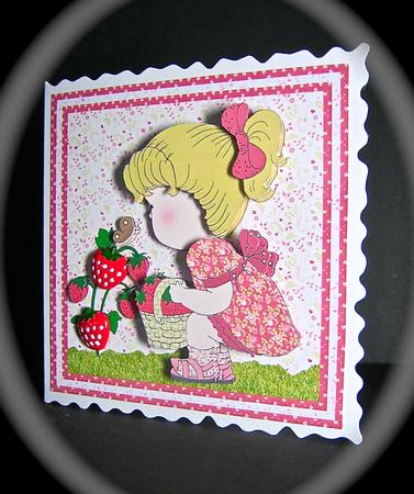 Hello Strawberry Card Front with Decoupage and Sentiment Ta by Cynthia Massey