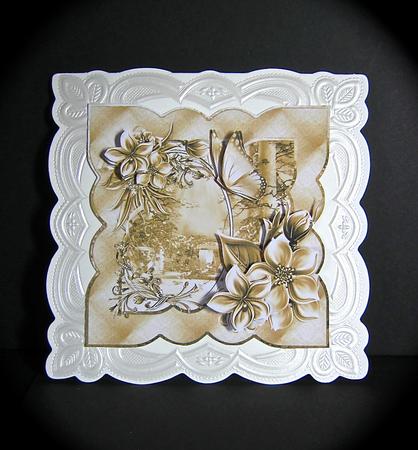 Sepia Garden Scene Card Front with Decoupage by Cynthia Massey
