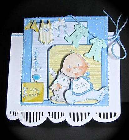 Baby Boy Birthday Card Front with Topper by Cynthia Massey