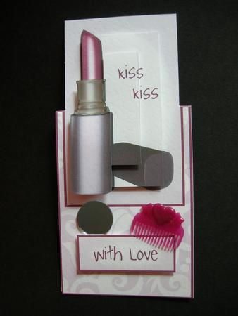 Hot Pink Lipstick Girly Vertical Fold Back Card by Cynthia Massey