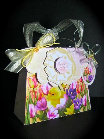 Handbag Gift Box Easter Chick with Tulips by Cynthia Massey