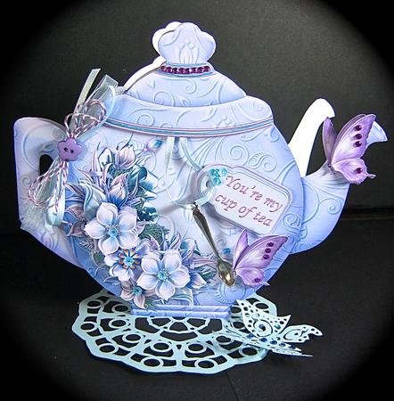 Teapot Shape Card Blue & Lilac Floral & Decoupage Card Kit by Cynthia Massey