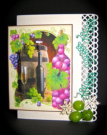 White Wine and Green Grapes and Vines Card Front by Cynthia Massey
