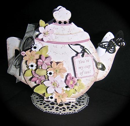 Teapot Shape Card Clematis Decoupage Card Kit by Cynthia Massey