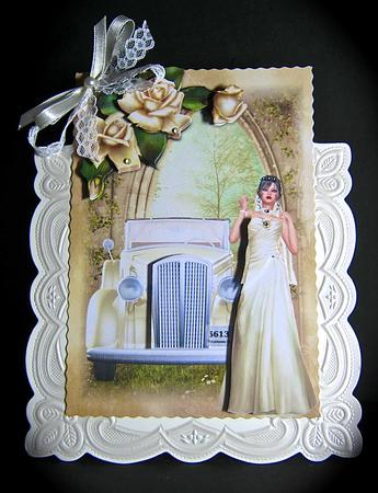 Ivory Vintage Car, Roses & Bride by Cynthia Massey