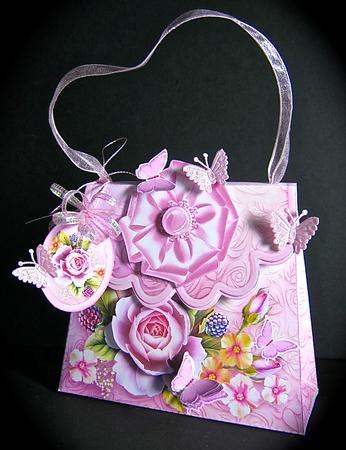 Handbag Gift Box Pink Roses and Butterflies by Cynthia Massey