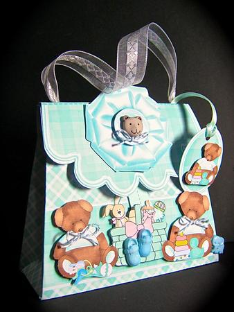 Handbag Gift Box Tattered Teddy New Baby by Cynthia Massey
