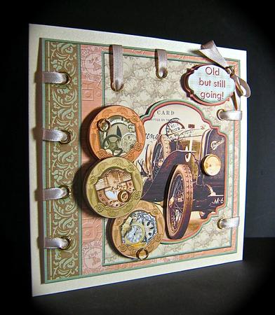 Vintage Racing Car Steampunk Male Birthday Quick Card by Cynthia Massey