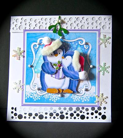 Penguins Christmas Kiss Card Topper & Decoupage by Cynthia Massey