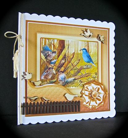 Vintage Birds on a Broken Fence 8in x 8in Decoupage by Cynthia Massey
