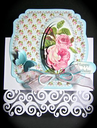 Shabby Chic Pink Roses Shaped Card by Cynthia Massey