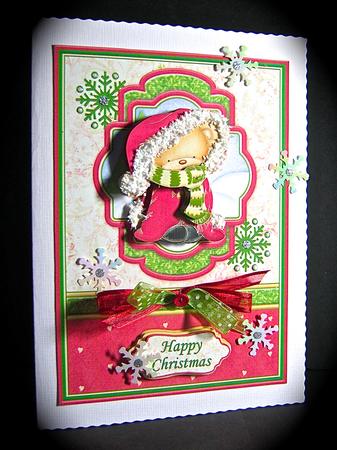 Christmas Snuggle Bear Red A5 Card Topper & Decoupage by Cynthia Massey