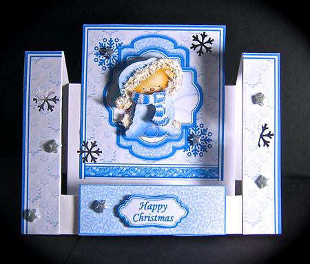 Christmas Snuggle Bear Blue A5 Card Topper & Decoupage by Cynthia Massey