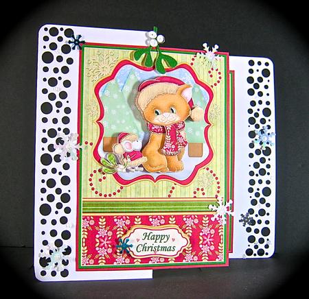 Christmas Mistletoe Cat & Mouse A5 Card Topper & Decoupage by Cynthia Massey