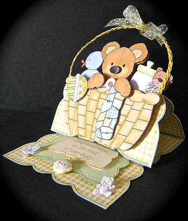 New Baby Boy or Girl Bear Basket Easel Card Kit by Cynthia Massey