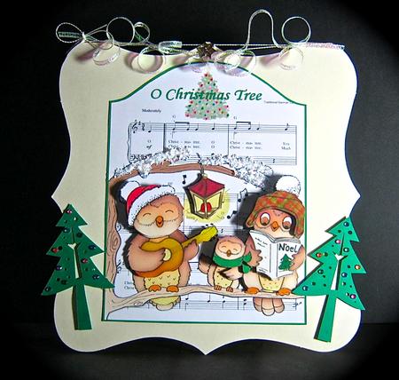 O Christmas Tree Shaped Topper with Decoupage and Tag by Cynthia Massey