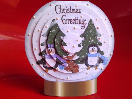 Pair of Penguins Snowglobe Christmas Card by Cynthia Massey