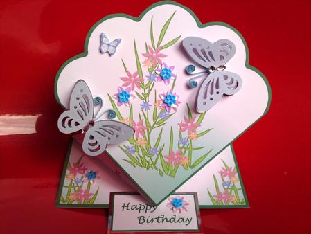 Floral Fan Shaped Diamond Top Birthday Card by Cynthia Massey