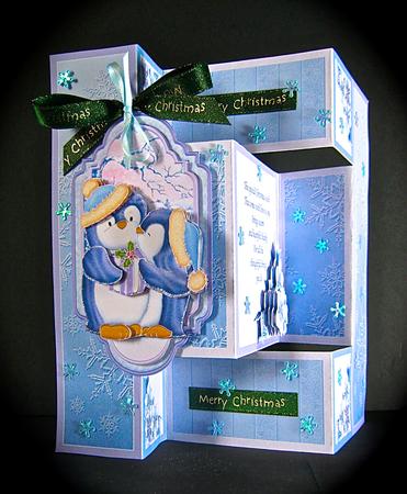 Christmas Penguin Kiss Tri Shutter Card Mini Kit by Cynthia Massey