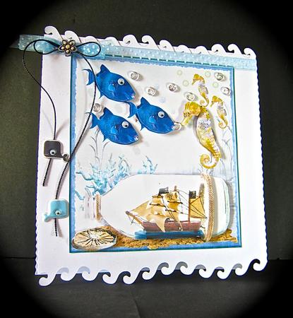 Pirate Ship Sea Bottle Card Topper & Decoupage by Cynthia Massey