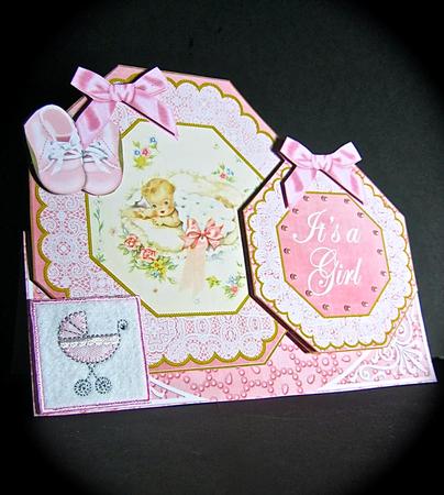 Pink Its a Girl! Double Octagon Card Kit by Cynthia Massey