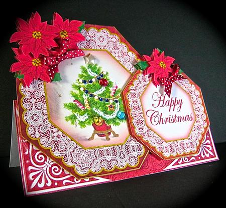 Elegant Tree Red Happy Christmas Double Octagon Card Kit by Cynthia Massey