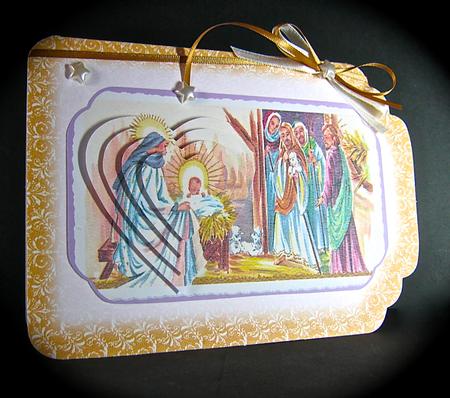Vintage Nativity Dl Card with Heart Pyramid by Cynthia Massey