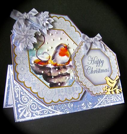 Blue Robin Happy Christmas Double Octagon Card Envelope Kit by Cynthia Massey