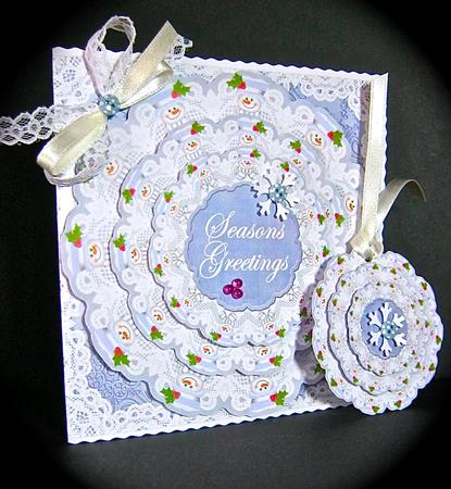 Blue Snowman Seasons Greetings 3D Doily Card Mini Kit by Cynthia Massey