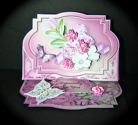 Pink and White Posy Shaped Easel Card Mini Kit by Cynthia Massey