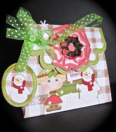Handbag Gift Box Christmas Girl & Snowman by Cynthia Massey