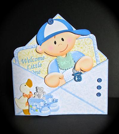 New Baby Boy Envelope Peeper Card 2 Sheet Mini Kit by Cynthia Massey