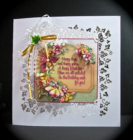 Cerise and Peach Flowers 5in x 5in Decoupage Kit Birthday by Cynthia Massey