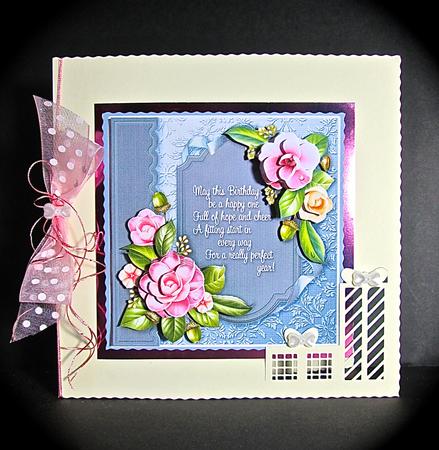 Pink and Lilac Camellias 5in x 5in Decoupage Kit Birthday by Cynthia Massey