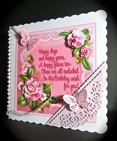 Pink Camellias Birthday 8in x 8in Decoupage by Cynthia Massey