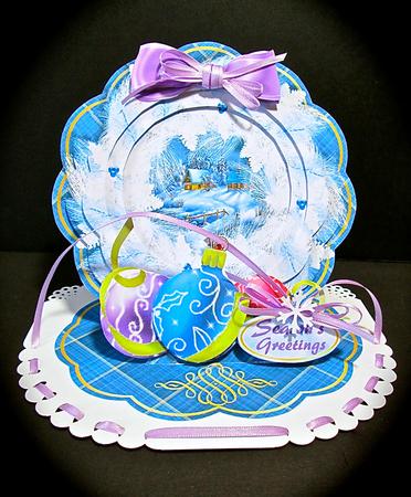 Stack-a-wreath 3D Easel Card Kit - Christmas Village in Blue by Cynthia Massey