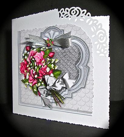Pink Roses Bouquet 6in x 6in Panel Pyramage by Cynthia Massey