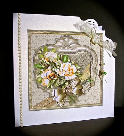 Cream Roses in a Wrap 6in x 6in Panel Pyramage by Cynthia Massey