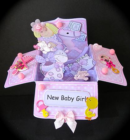 3D New Baby Girl Rubber Band Pop Up Box Card by Cynthia Massey
